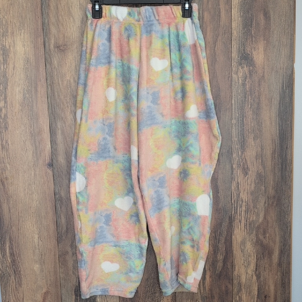 Bobbie Brooks Pastel Heart Fuzzy Pajama Pants S                             R114